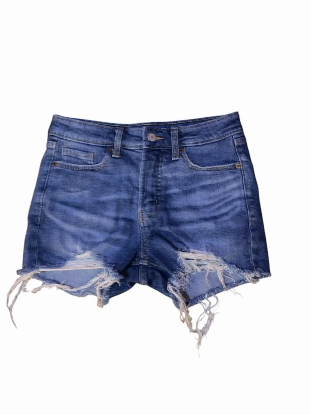 Old Navy OG Straight high rise distressed denim cutoff shorts medium wash raw